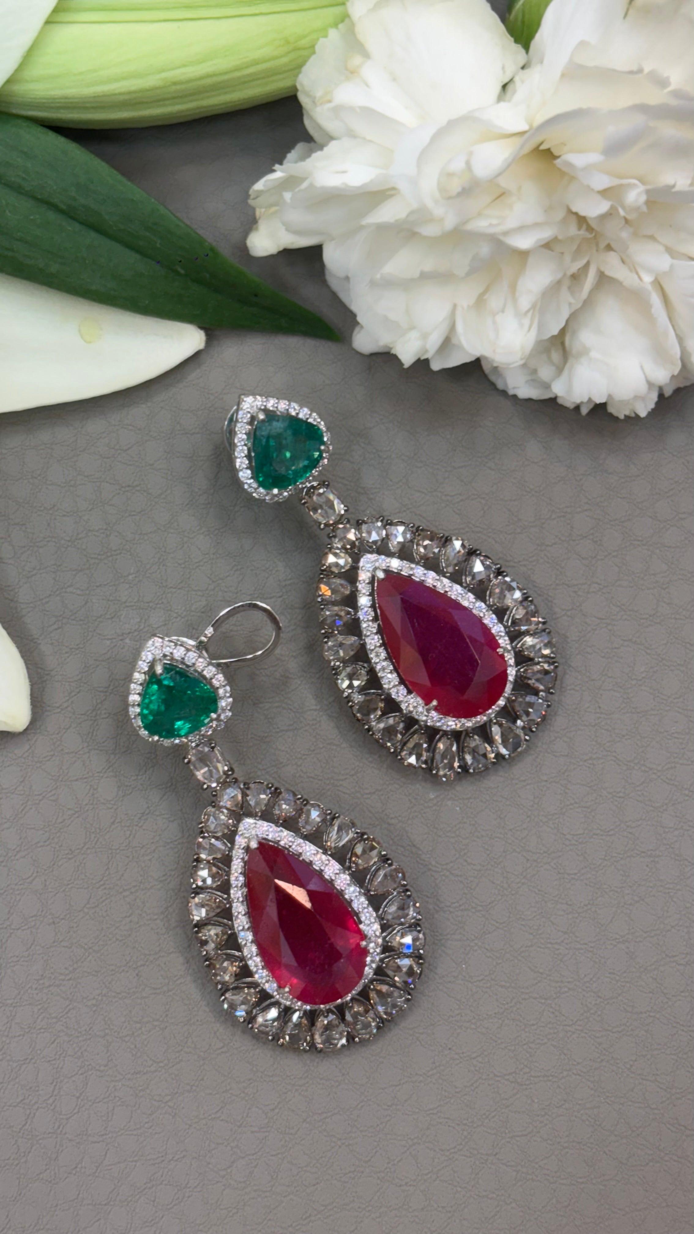 Emerald & Ruby Teardrop Statement Earrings
