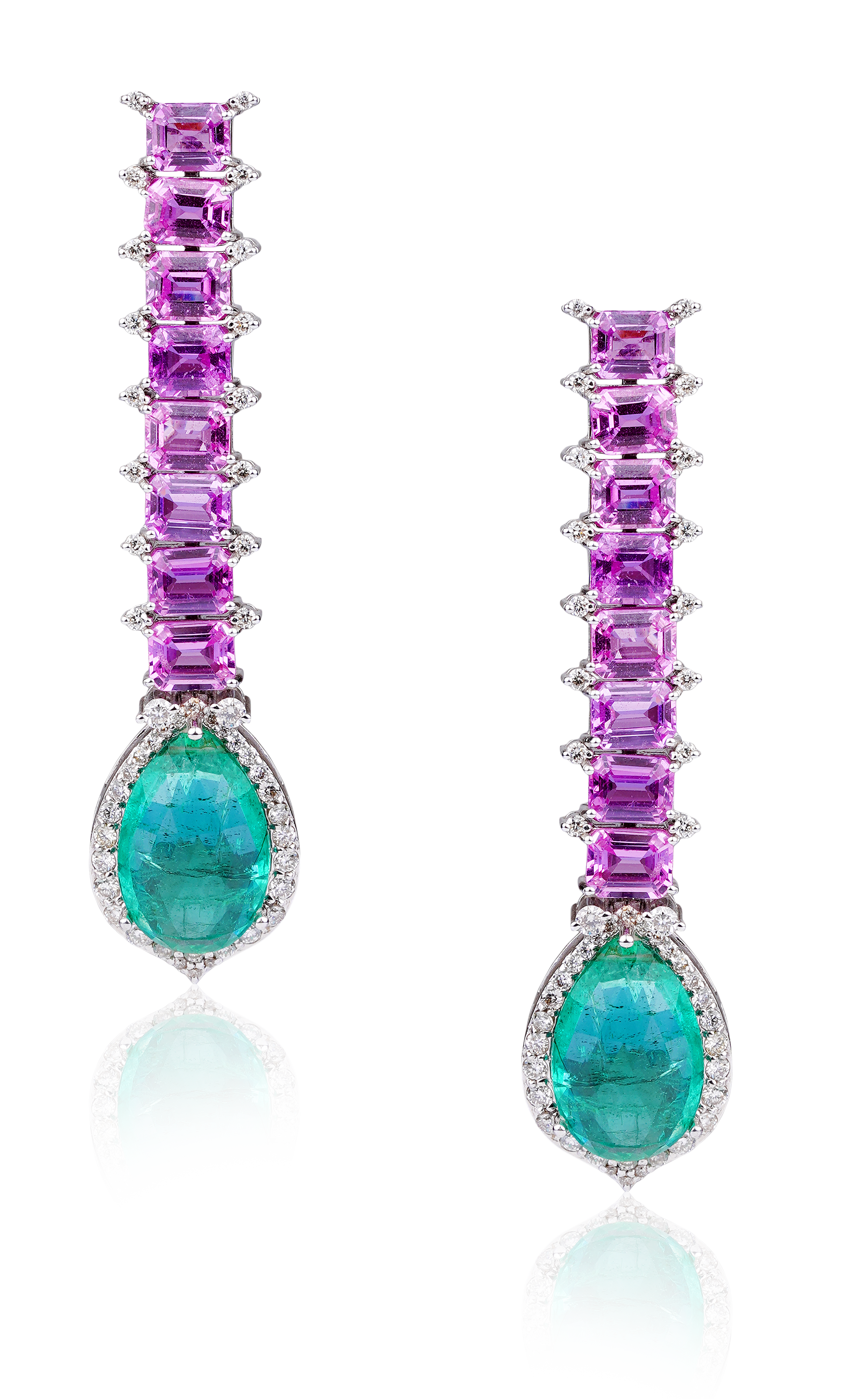Emerald encore Pink Sapphire Earrings