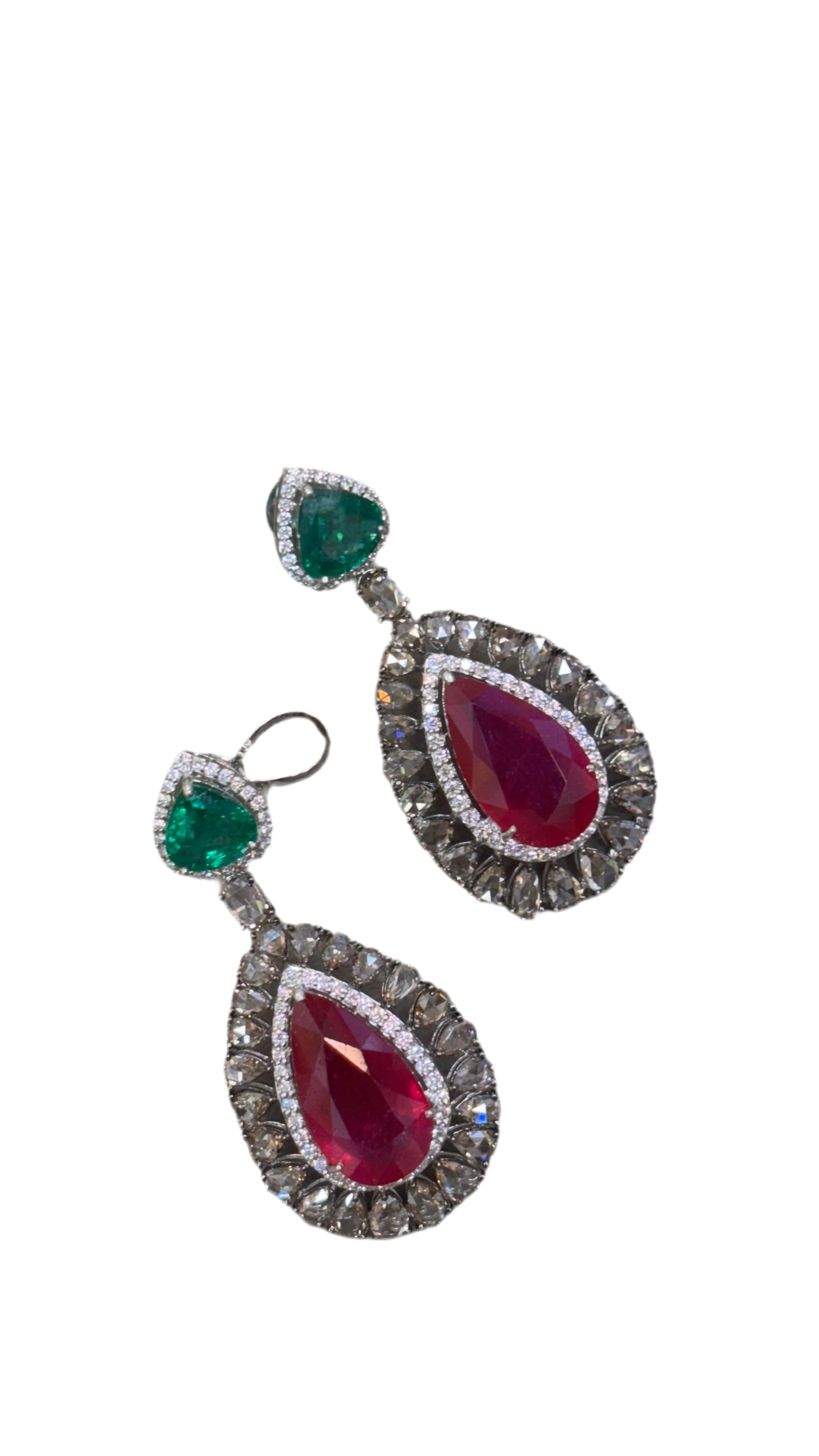 Emerald & Ruby Teardrop Statement Earrings