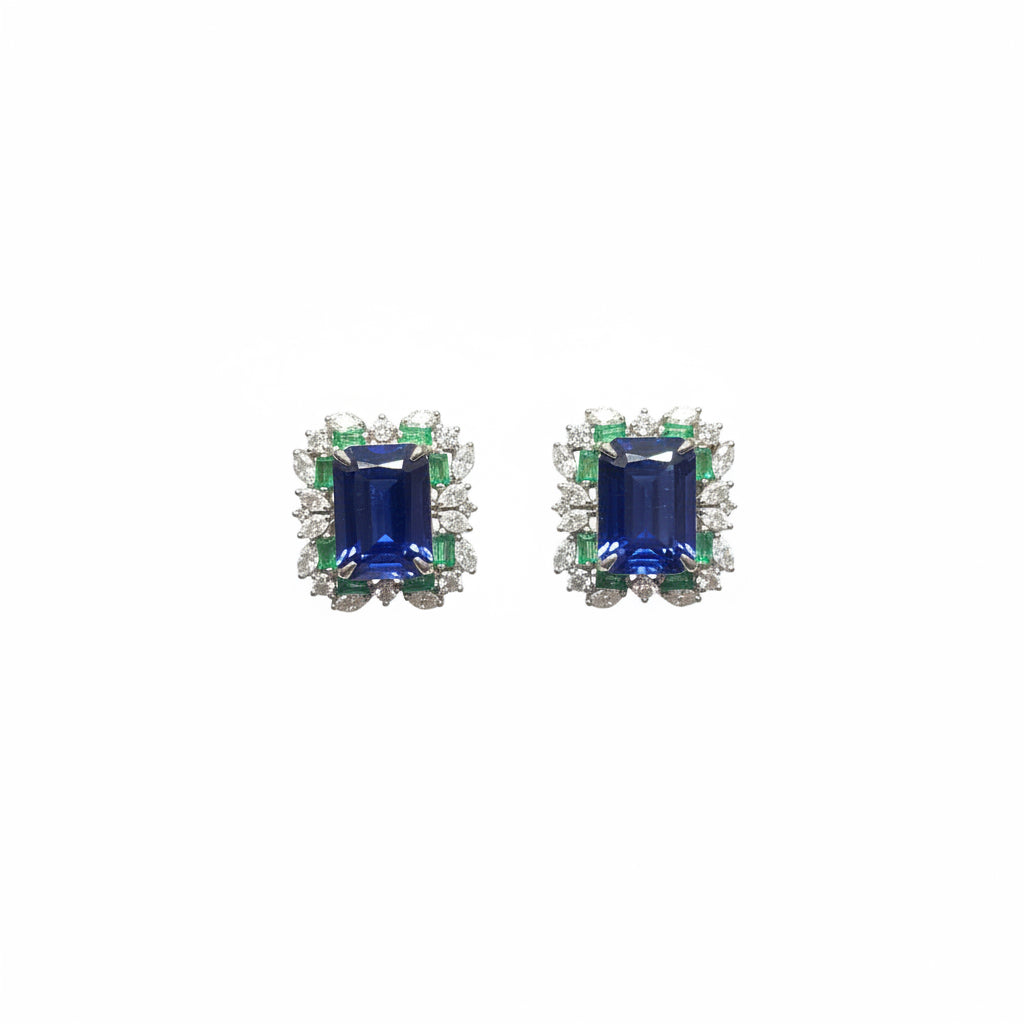 Royal Sapphire Emerald Studs