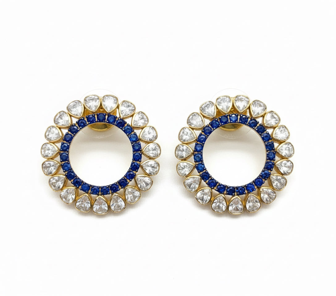 Blue Sapphire Polki Hoop Studs