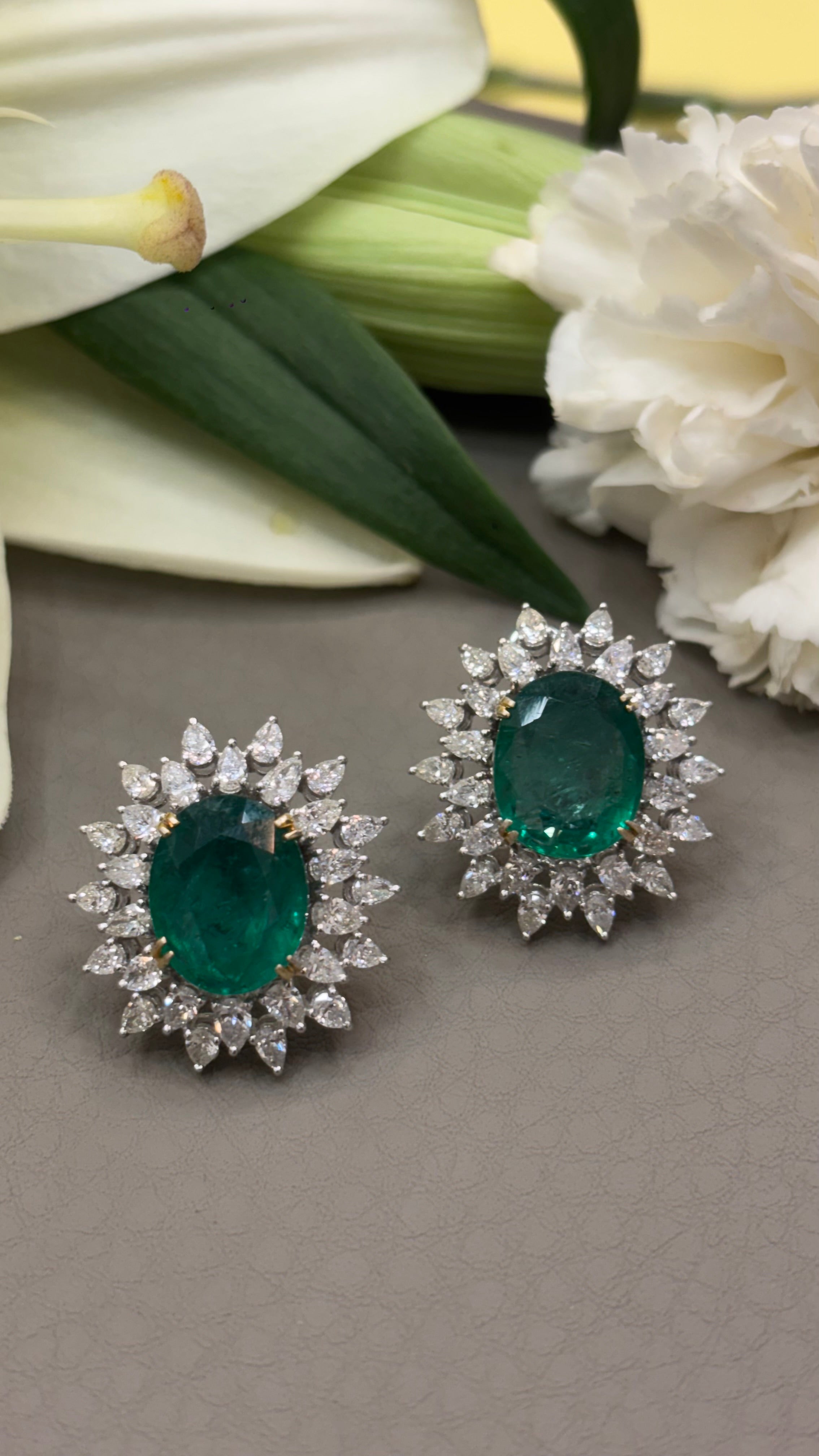 Emerald Diamond Halo Earrings