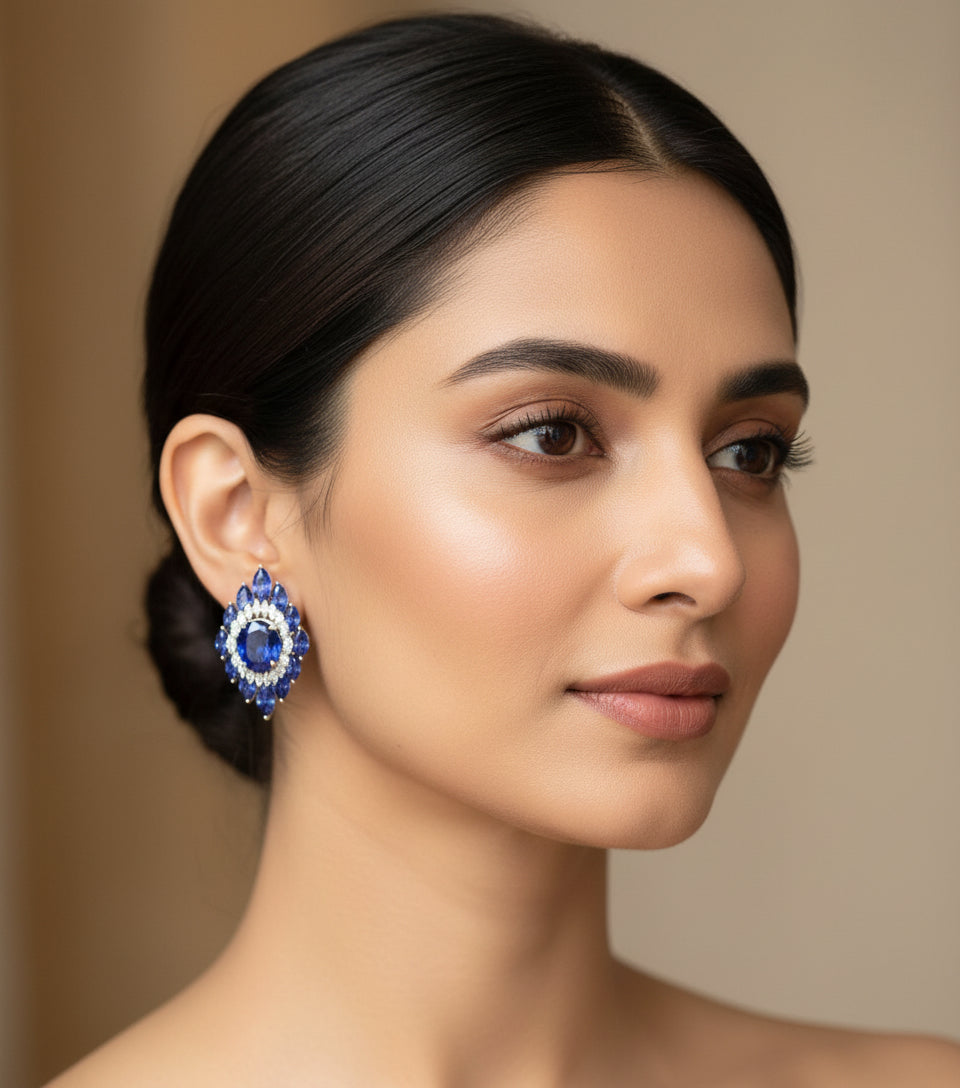 Royal Sapphire Halo Studs