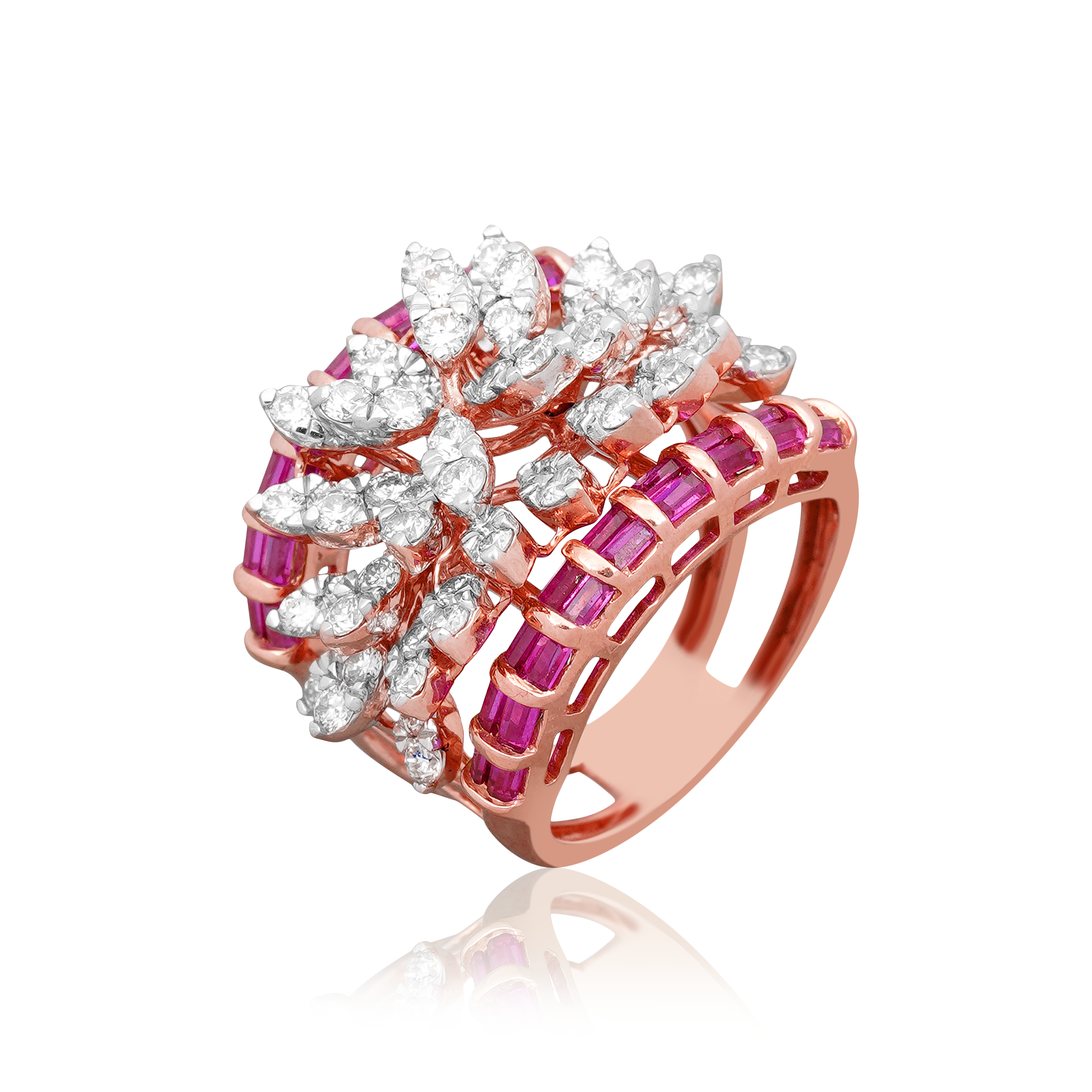RUBY PETAL CASCADE RING