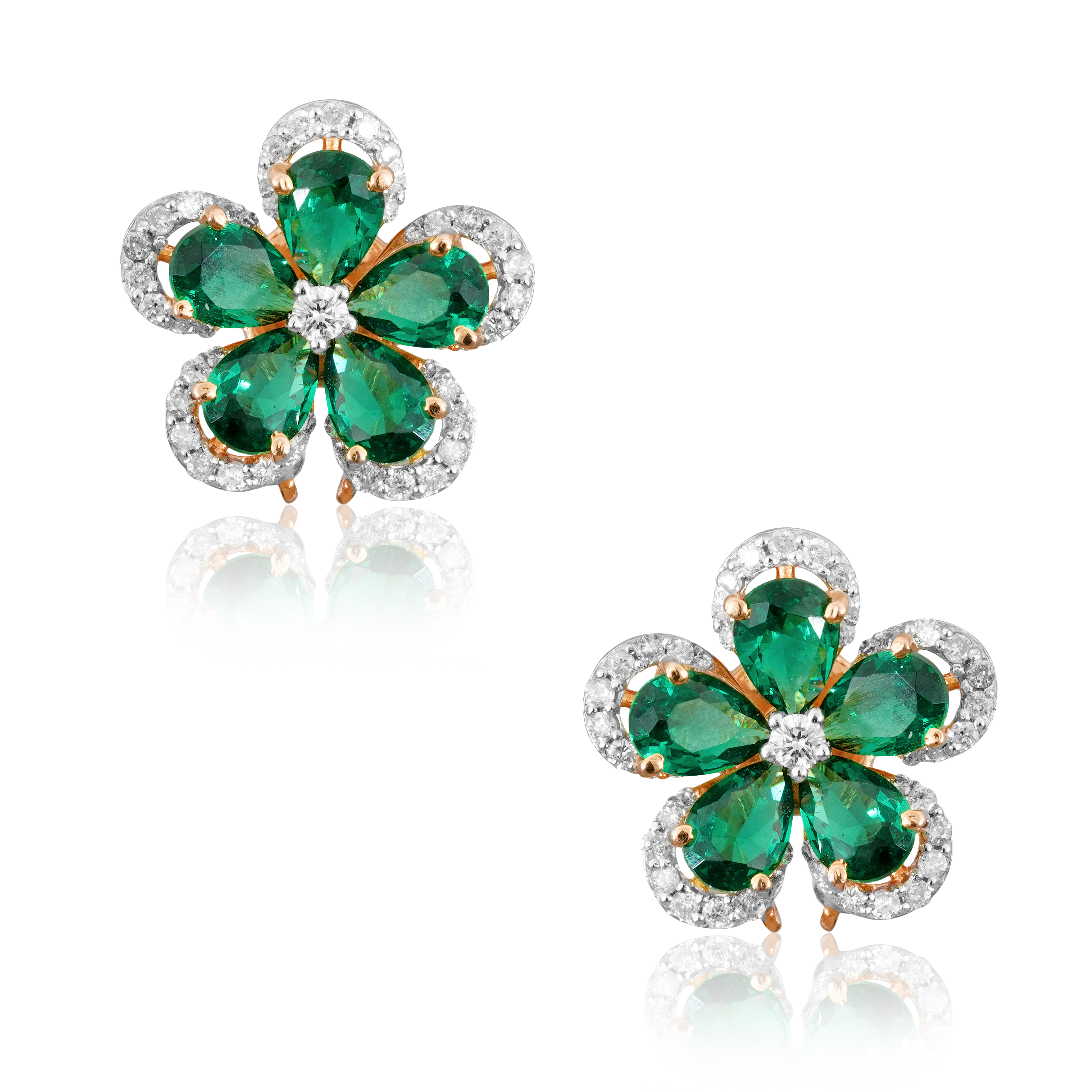Floral Emerald Symphony Diamond Earrings