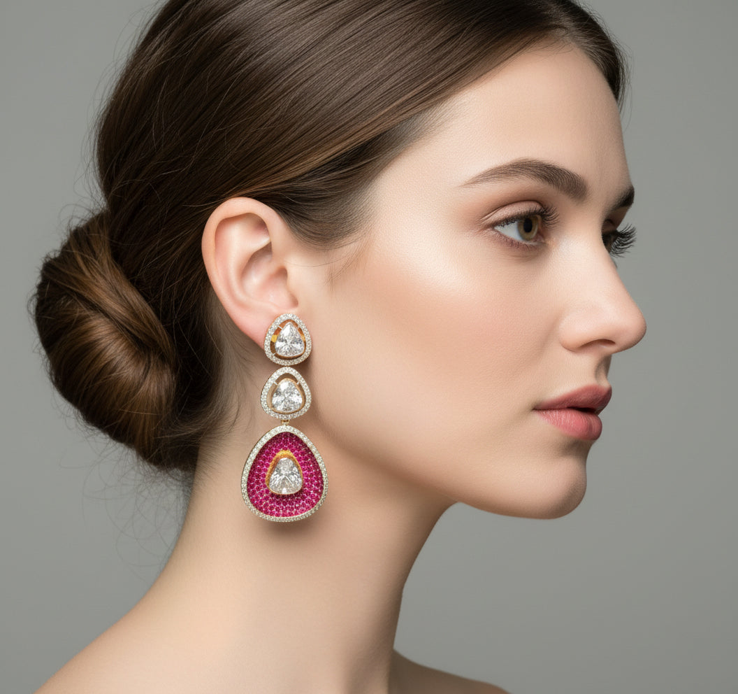 Ruby & Diamond Teardrop Designer Earrings