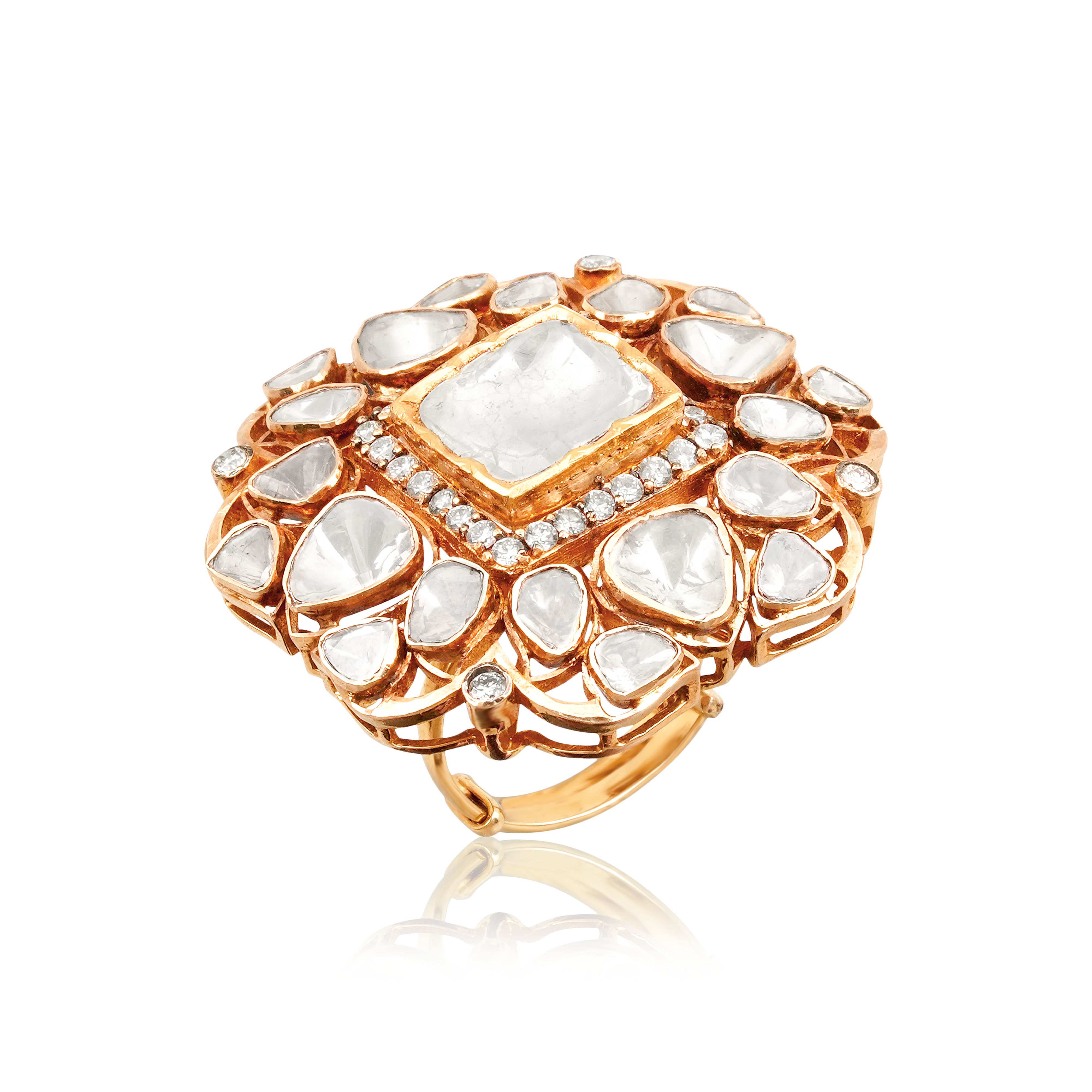 Opulent Aura Gold-Edged Polki Diamond Ring