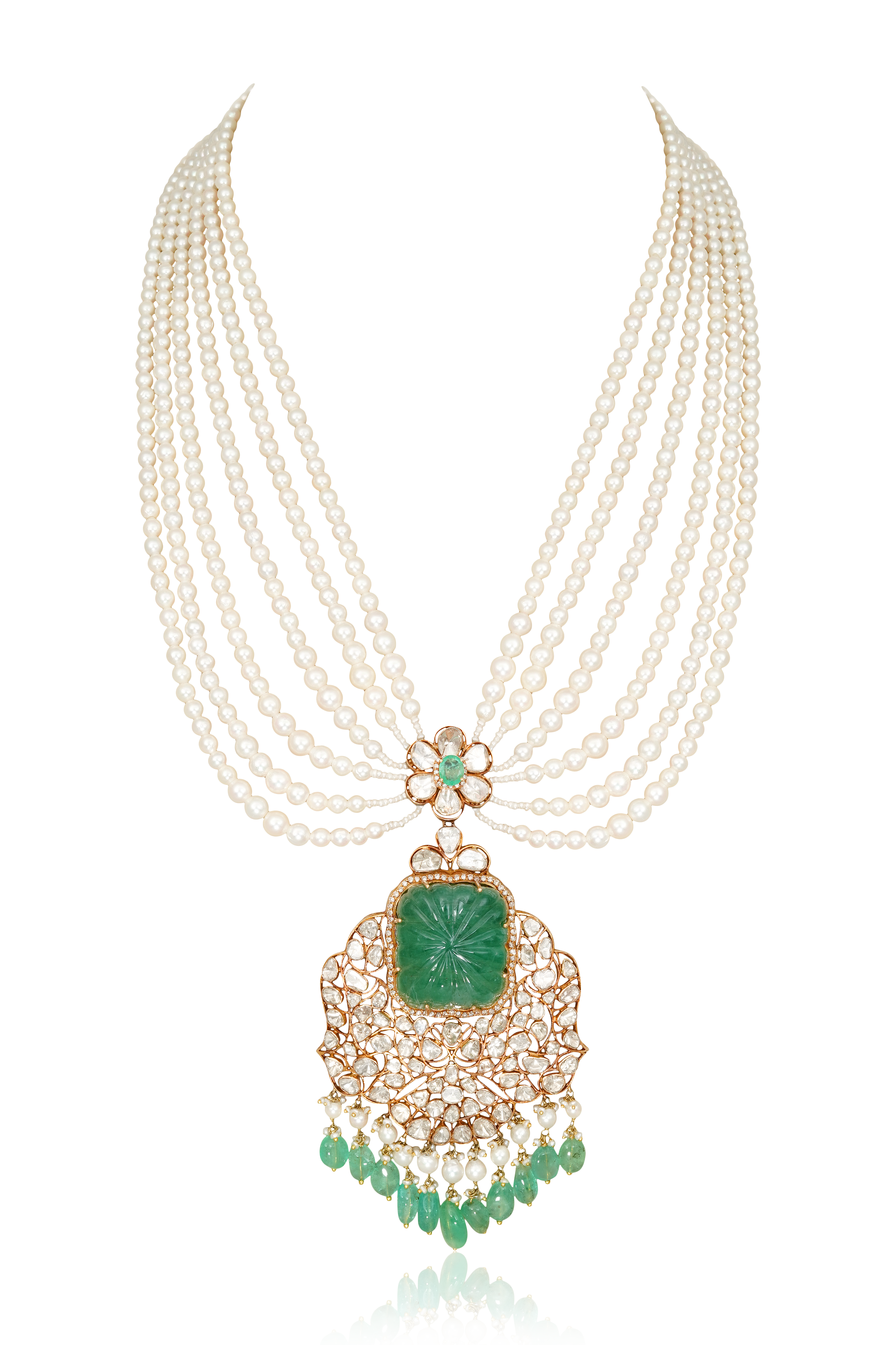 Emerald Blossom Pearl Cluster Polki Choker