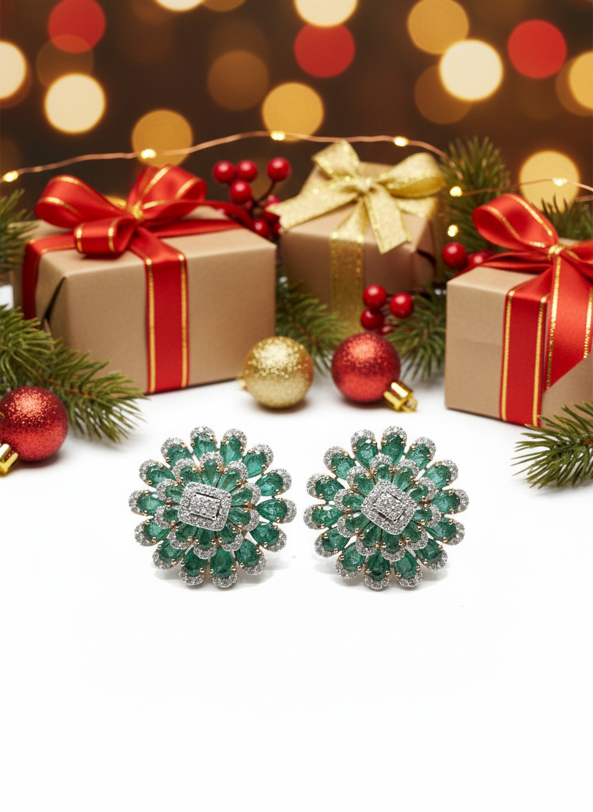 Emerald flower Studs