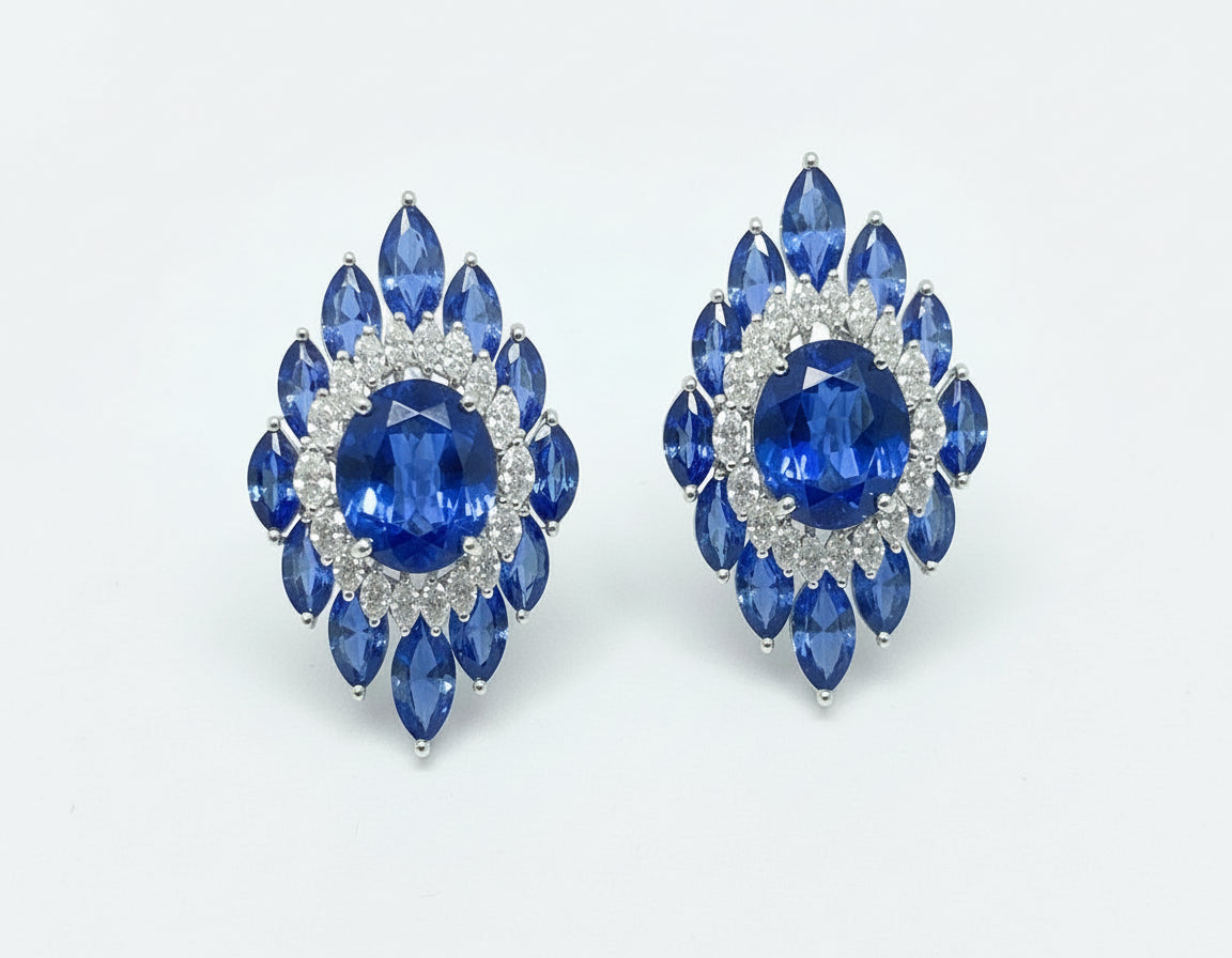 Royal Sapphire Halo Studs