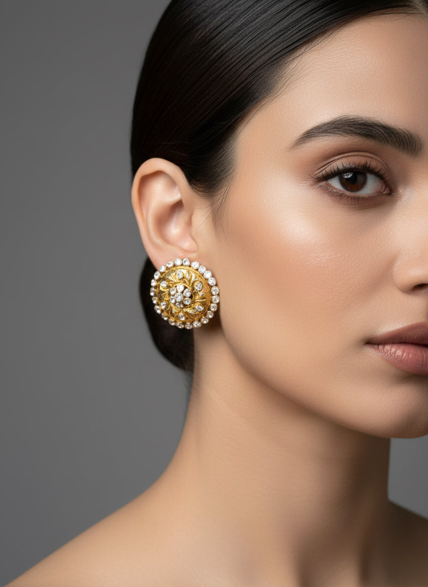 Antique Gold Polki Studs