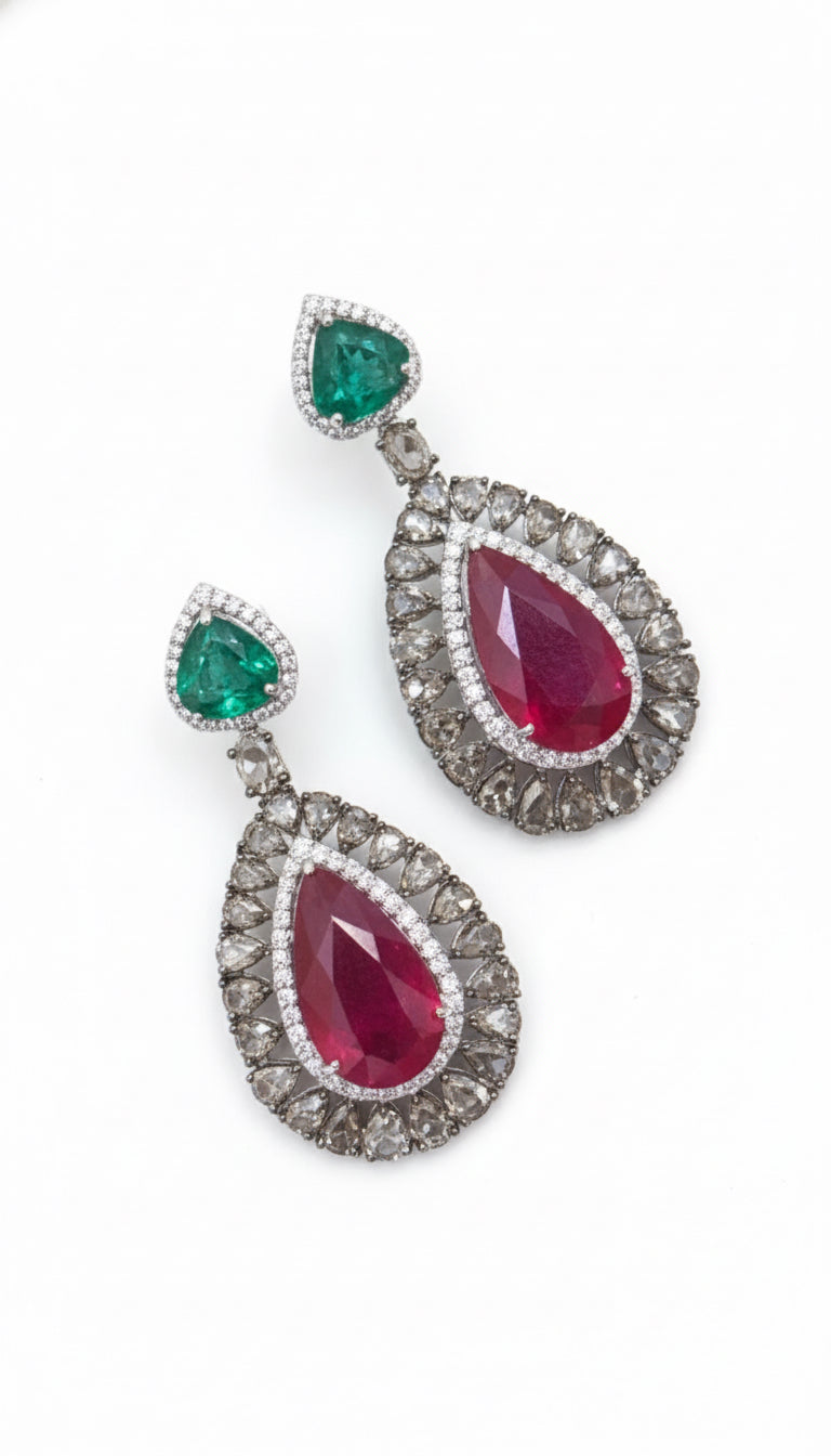 Emerald & Ruby Teardrop Statement Earrings