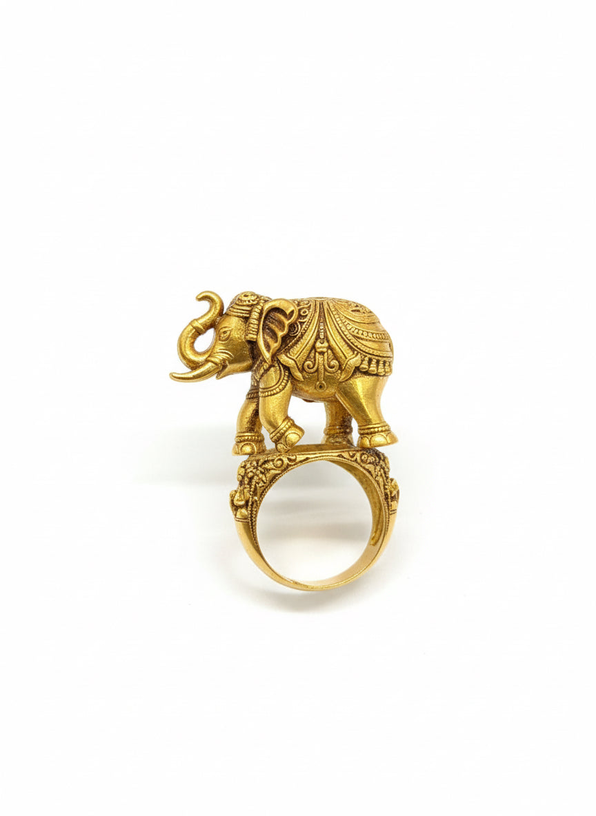 Royal Elephant Motif Gold Ring