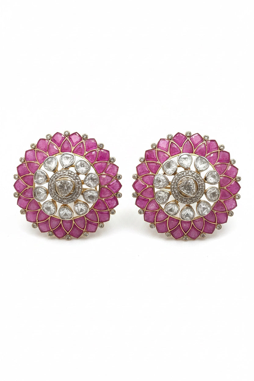 Floral Ruby Diamond Studs
