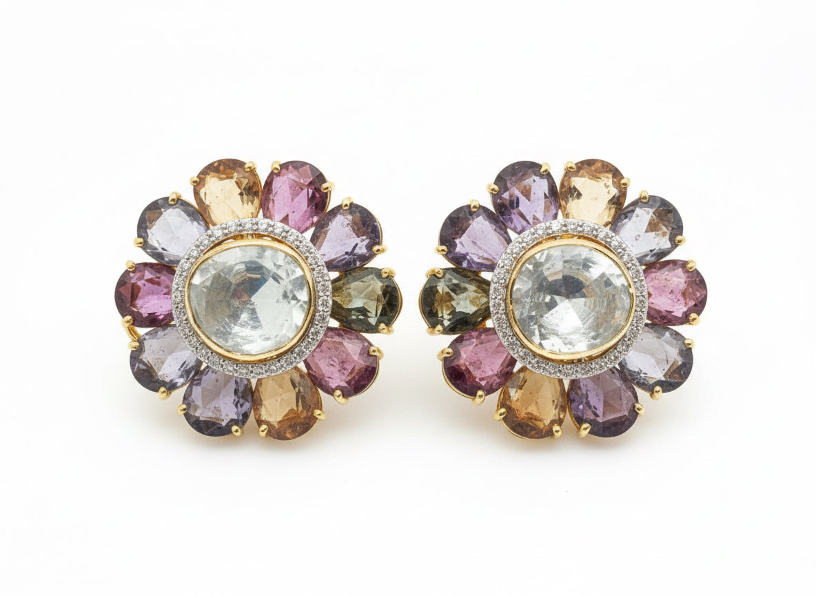 Multicolour Sapphire Polki Studs