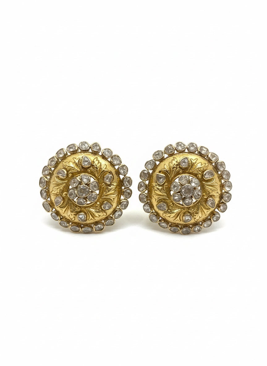 Antique Gold Polki Studs