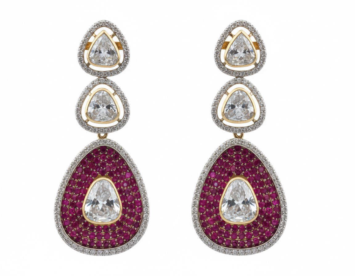 Ruby & Diamond Teardrop Designer Earrings