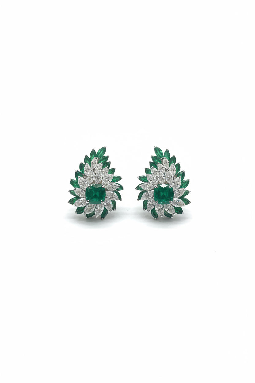 Emerald Leaf Halo Studs