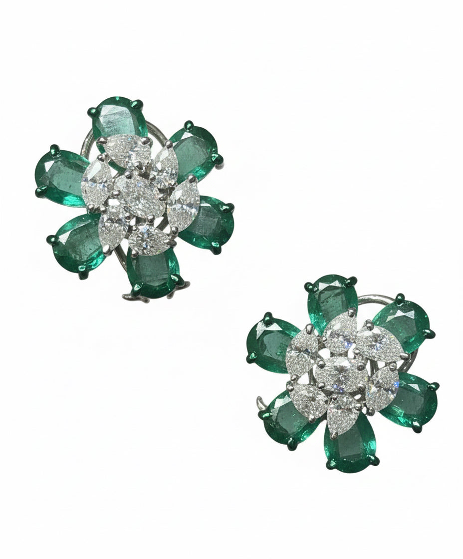 Emerald Petal Diamond Studs