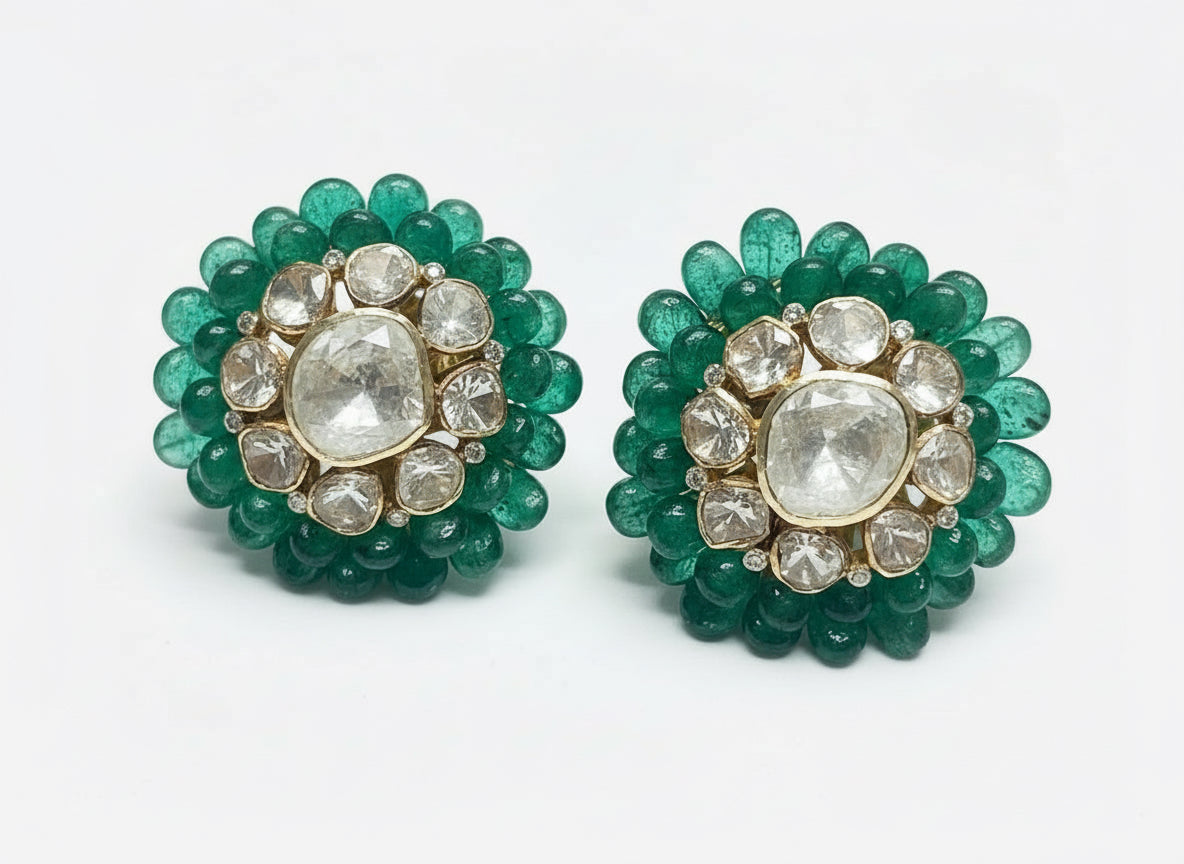 Polki Green Bead Studs