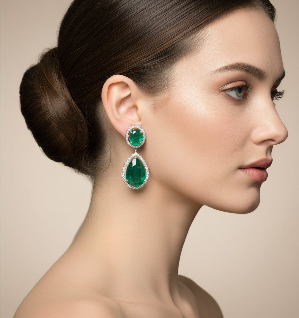 Emerald Teardrop Dangle Earrings