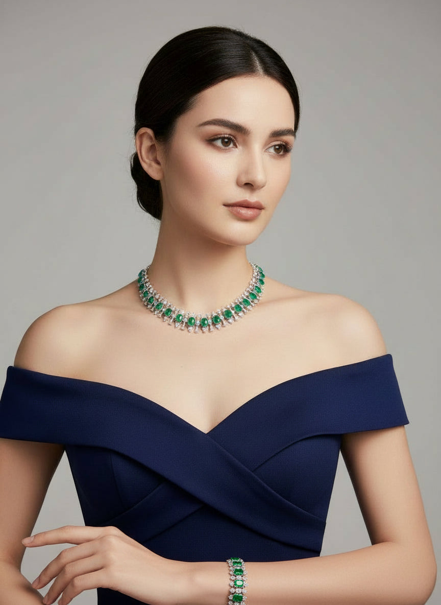 Emerald Radiant bracelet & choker