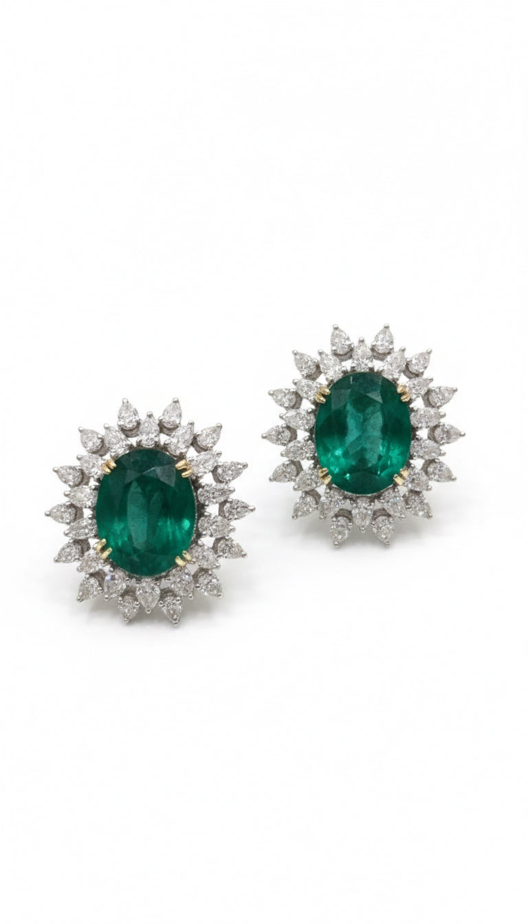 Emerald Diamond Halo Earrings