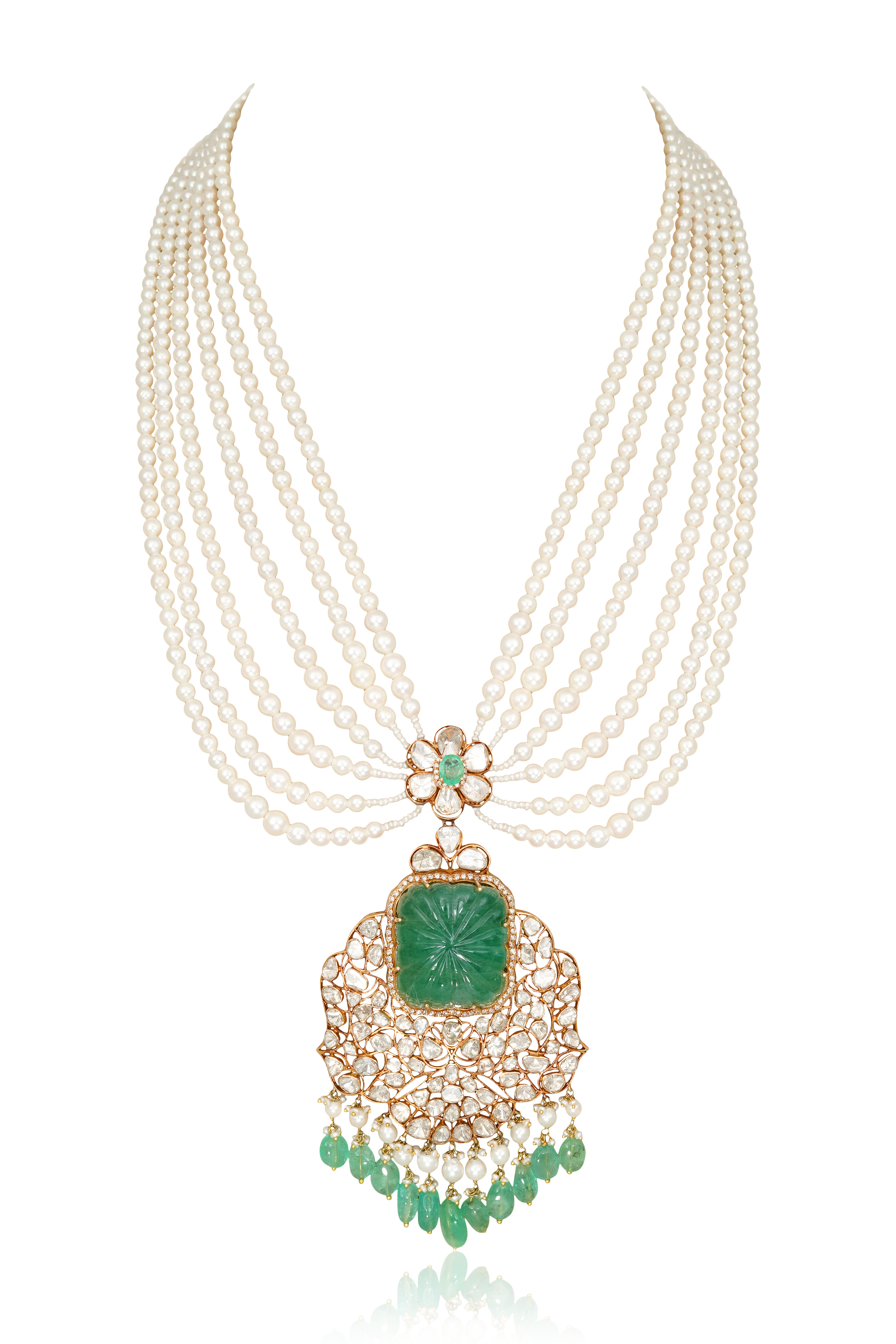 Emerald Petal Polki Pearl Pendant
