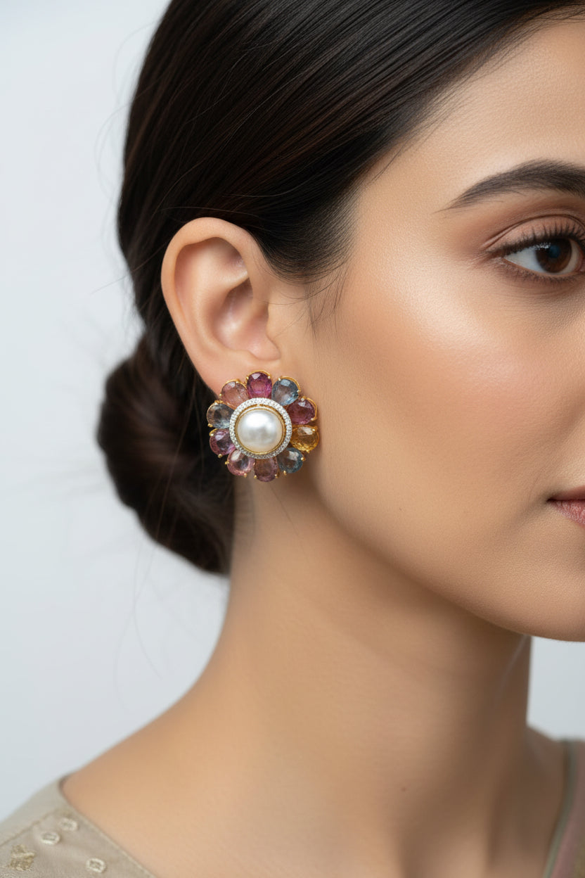 Multicolour Sapphire Polki Studs