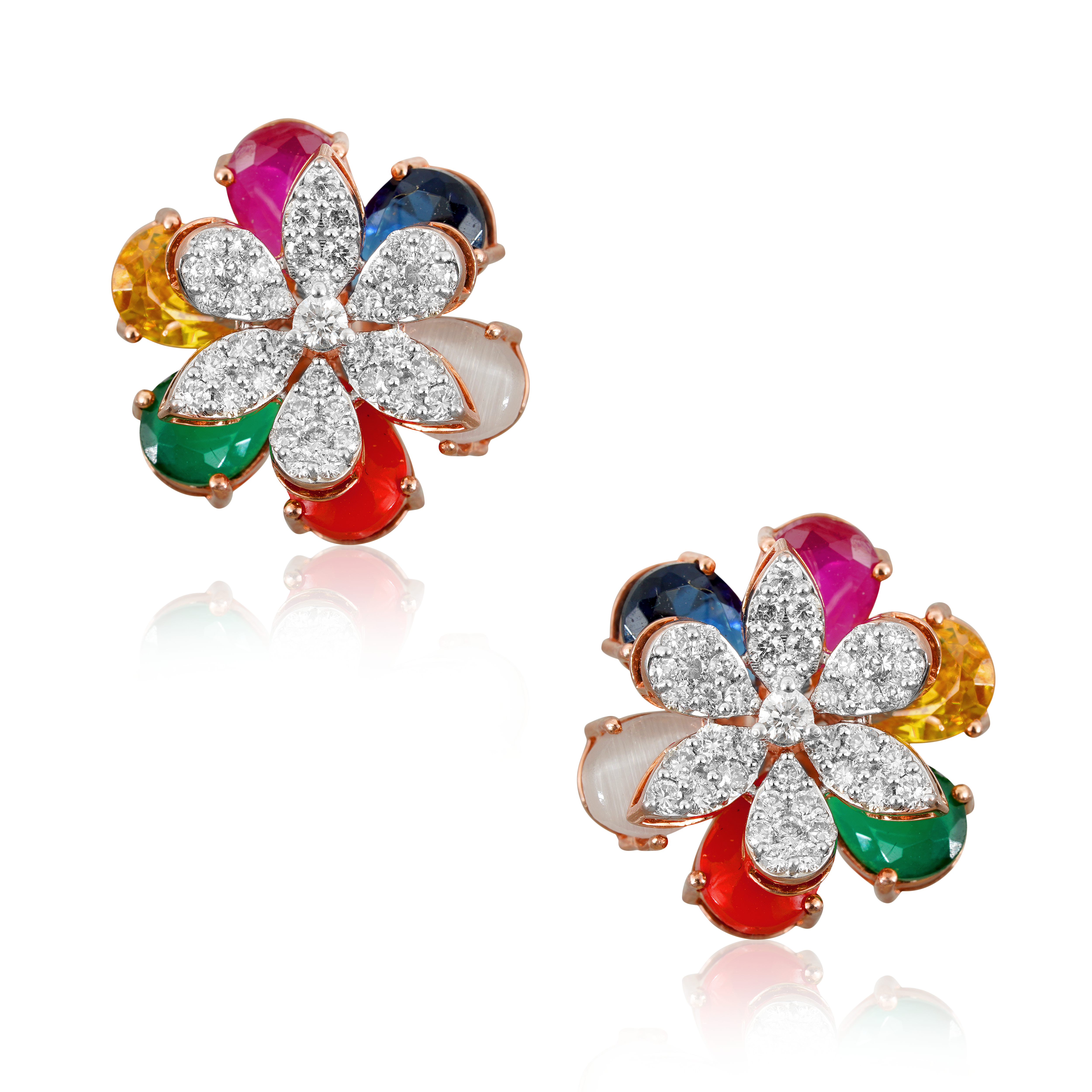 Rainbow flower diamond earrings