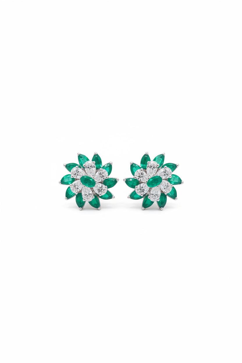 Emerald diamond floral Studs
