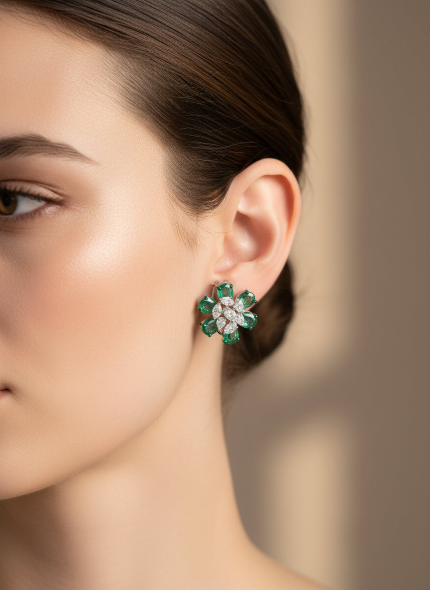 Emerald Petal Diamond Studs