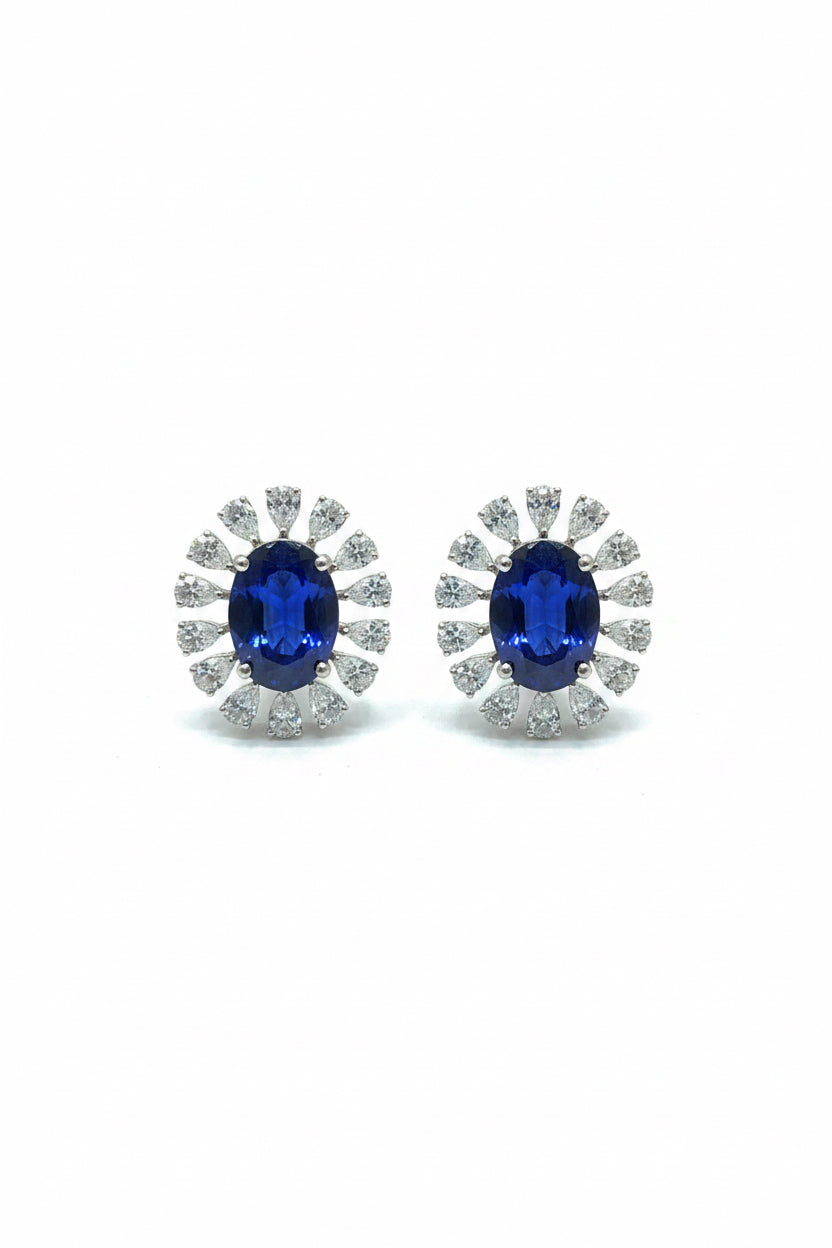 Royal Blue Sapphire Diamond Stud