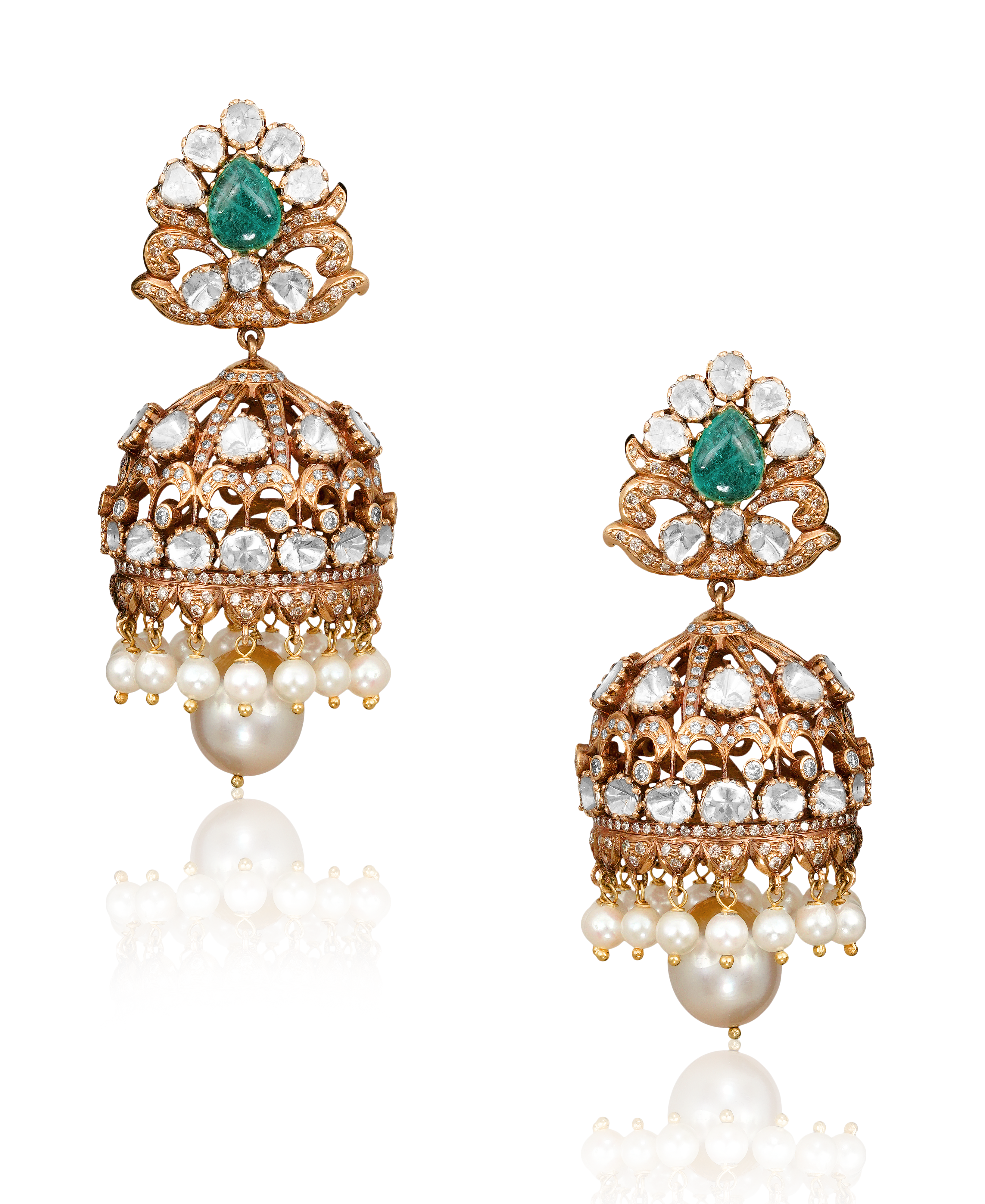 Emerald and pearl earrings