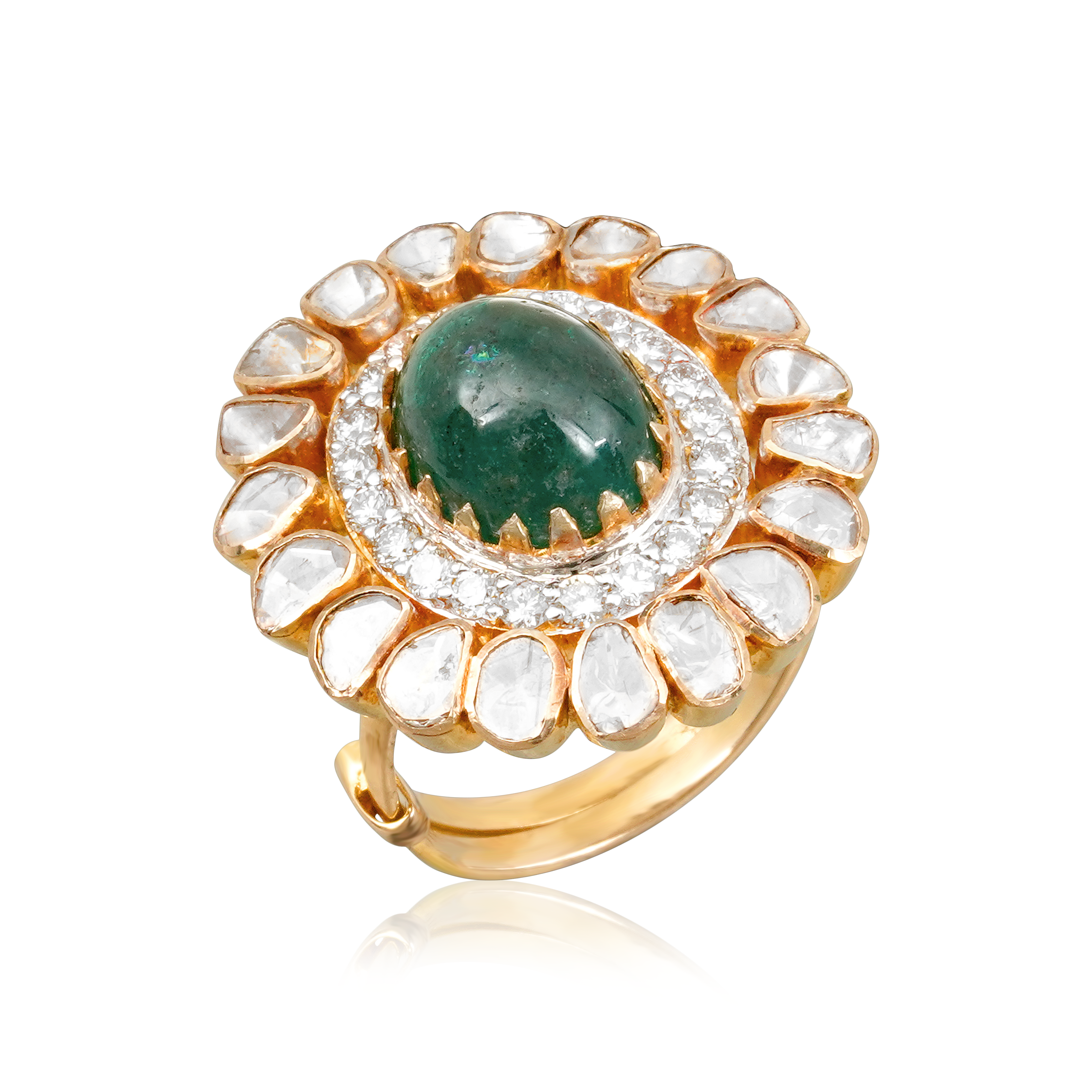 Emerald Globe Polki diamond ring